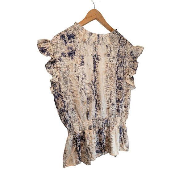 NWT Three Bird Nest Women’s Medium Blouse Top Shirt Snake Print Cream Gold Black - Picture 6 of 9